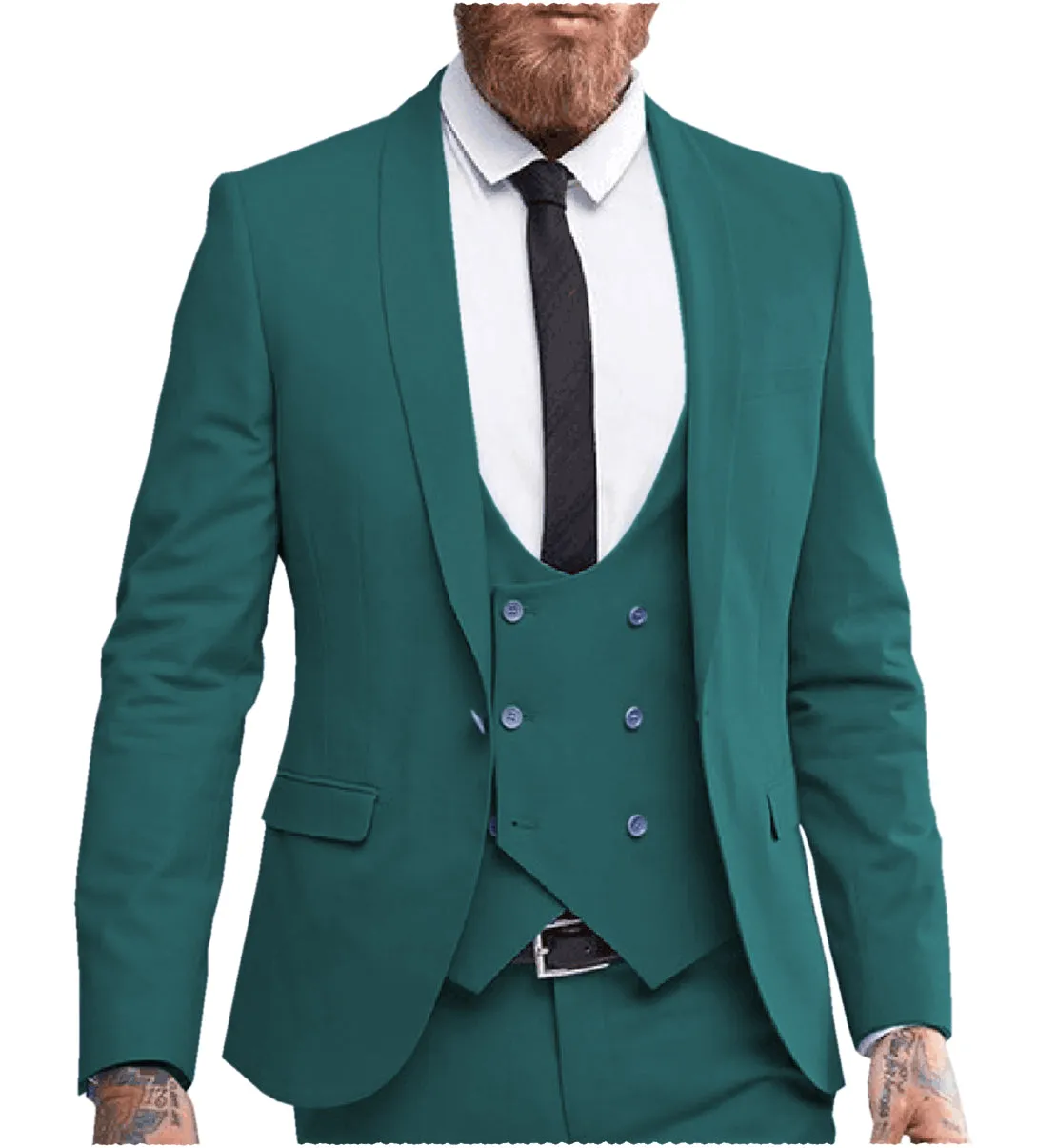 Formal 3 Pieces Mens Suit Shawl Lapel Tuxedos For Wedding (Blazer vest Pants)