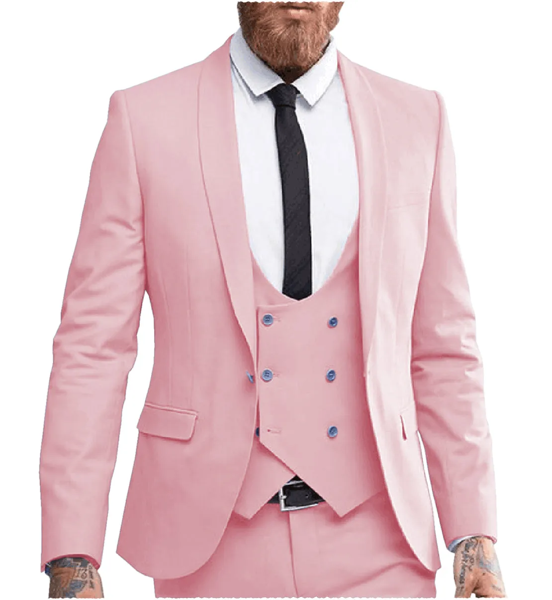 Formal 3 Pieces Mens Suit Shawl Lapel Tuxedos For Wedding (Blazer vest Pants)