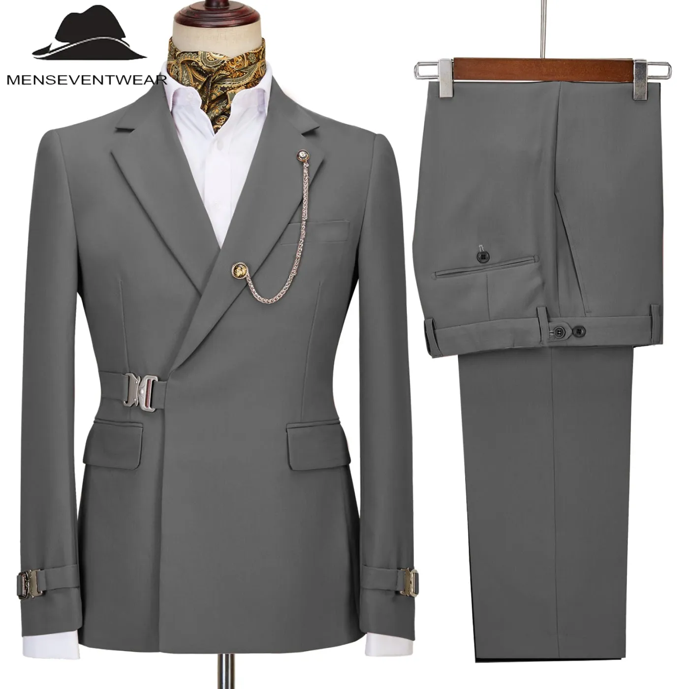 Formal Men's 2 Piece Men's Suit Regular Fit Notched Lapel Tuxedo (Blazer   Pants)