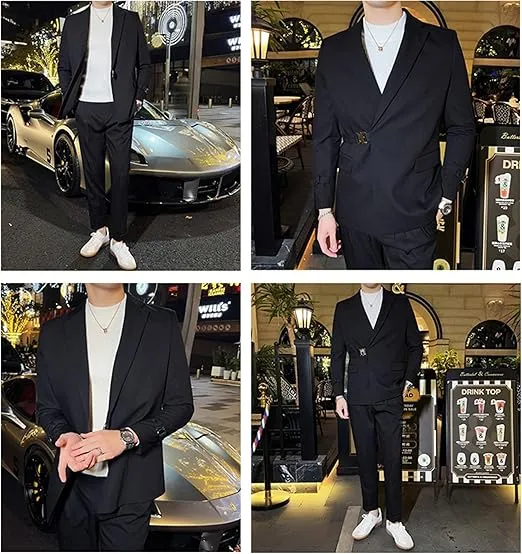 Formal Men's 2 Piece Men's Suit Regular Fit Notched Lapel Tuxedo (Blazer   Pants)