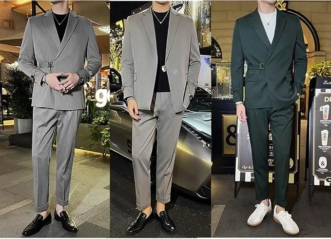 Formal Men's 2 Piece Men's Suit Regular Fit Notched Lapel Tuxedo (Blazer   Pants)