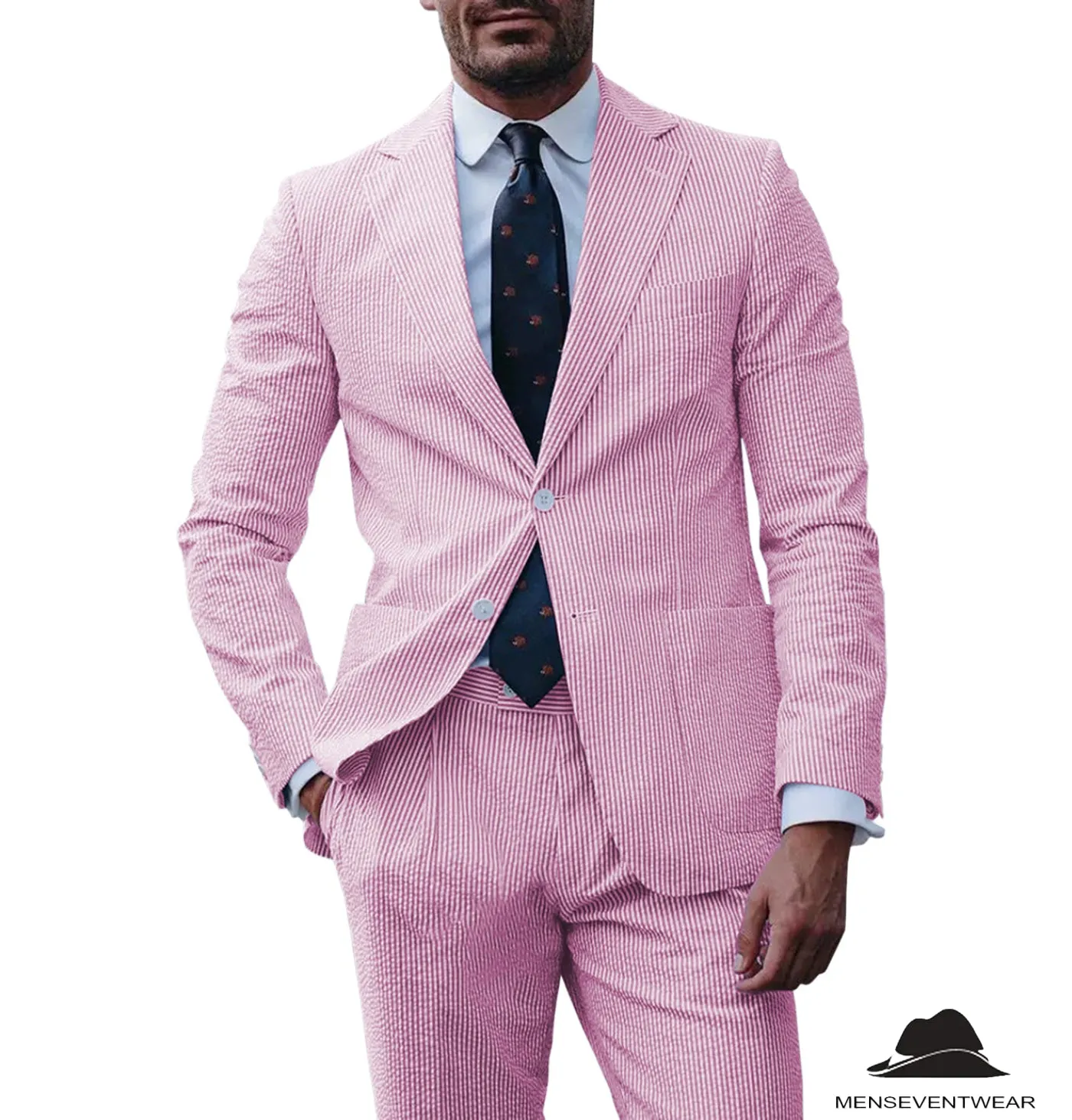 Formal Men's 2 Pieces Striped Seersucker Notch Lapel Tuxedos (Blazer Pants)