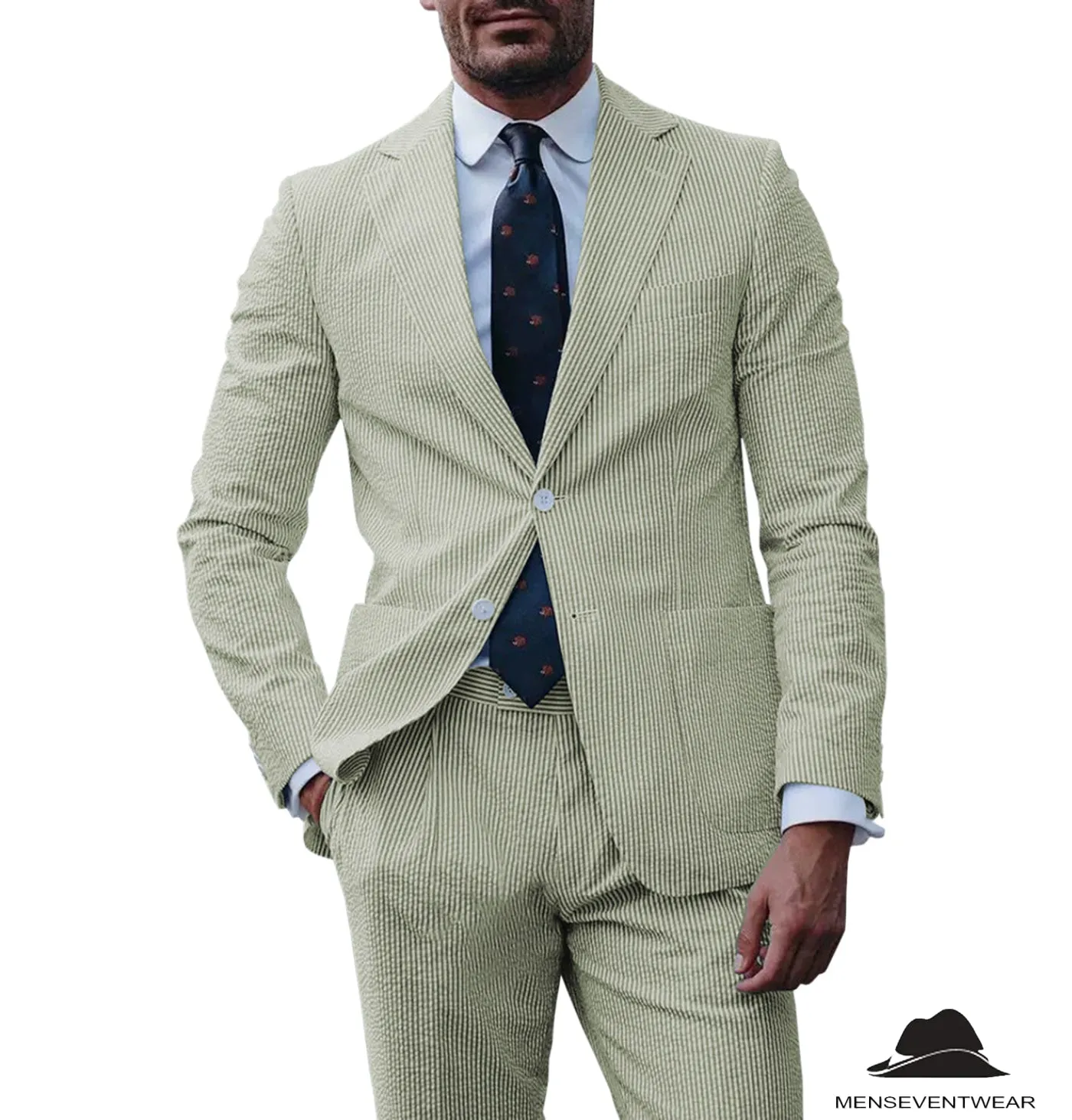 Formal Men's 2 Pieces Striped Seersucker Notch Lapel Tuxedos (Blazer Pants)
