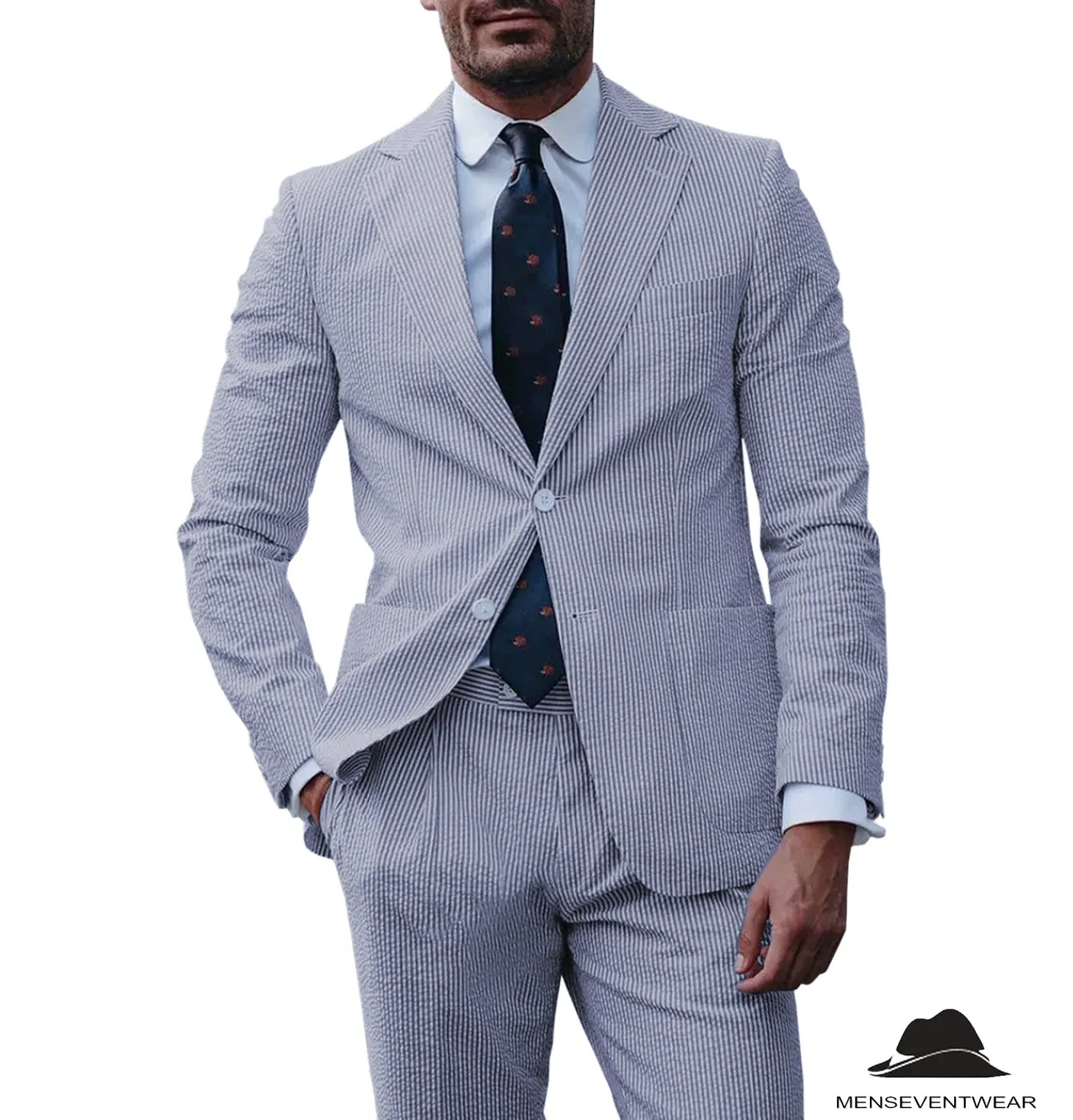 Formal Men's 2 Pieces Striped Seersucker Notch Lapel Tuxedos (Blazer Pants)