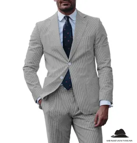 Formal Men's 2 Pieces Striped Seersucker Notch Lapel Tuxedos (Blazer Pants)