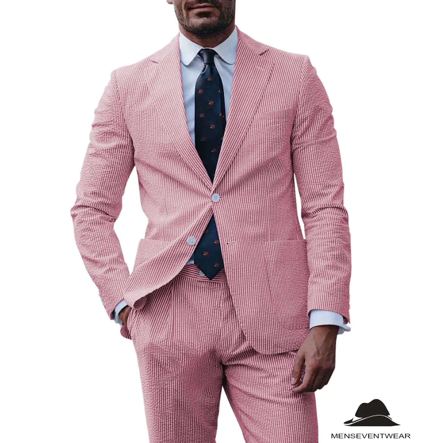 Formal Men's 2 Pieces Striped Seersucker Notch Lapel Tuxedos (Blazer Pants)