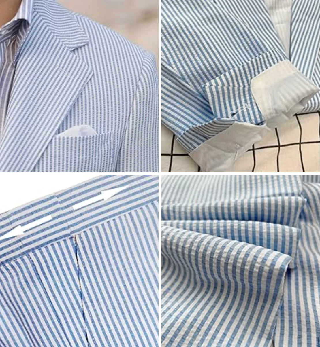 Formal Men's 2 Pieces Striped Seersucker Notch Lapel Tuxedos (Blazer Pants)