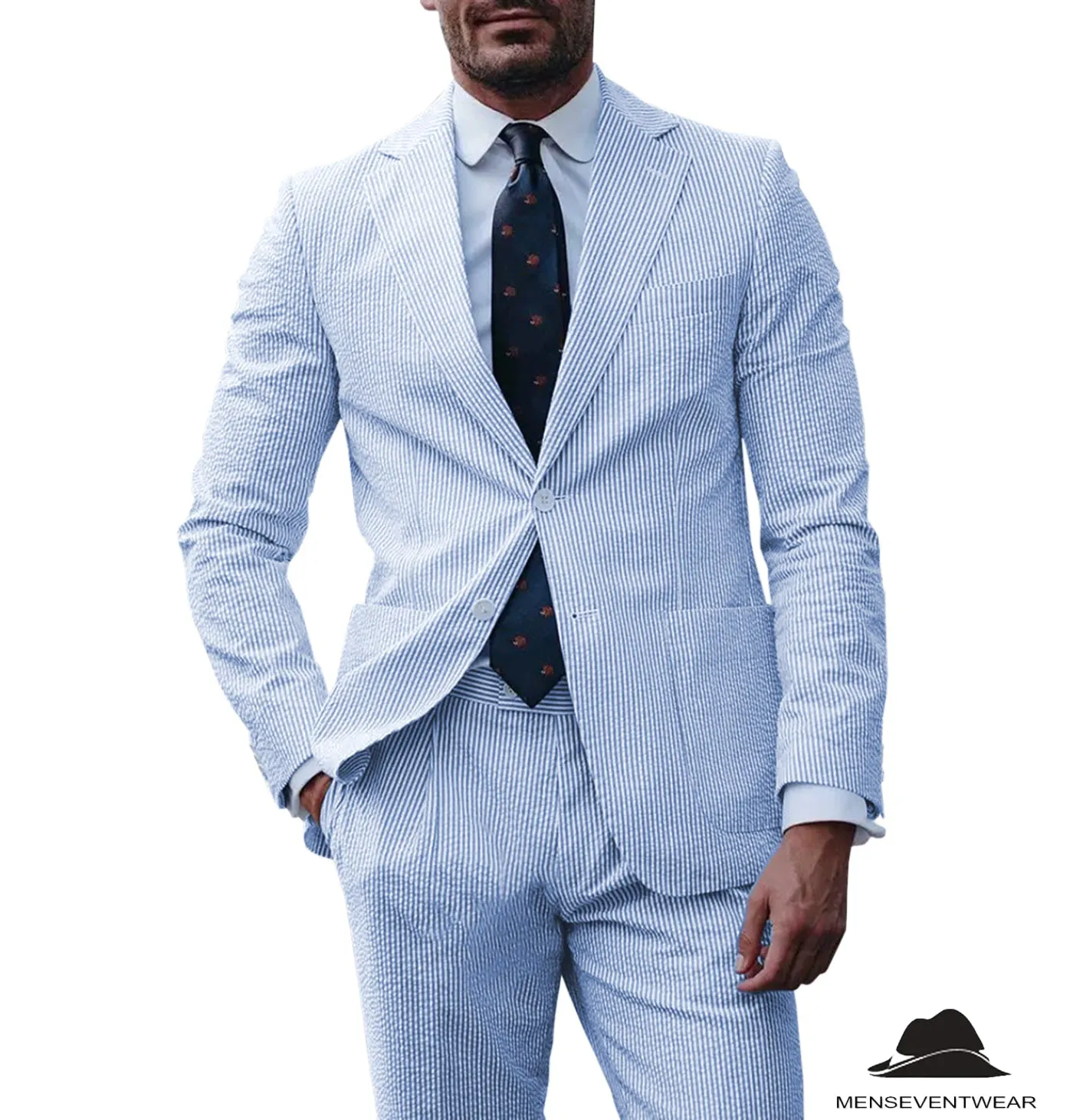 Formal Men's 2 Pieces Striped Seersucker Notch Lapel Tuxedos (Blazer Pants)