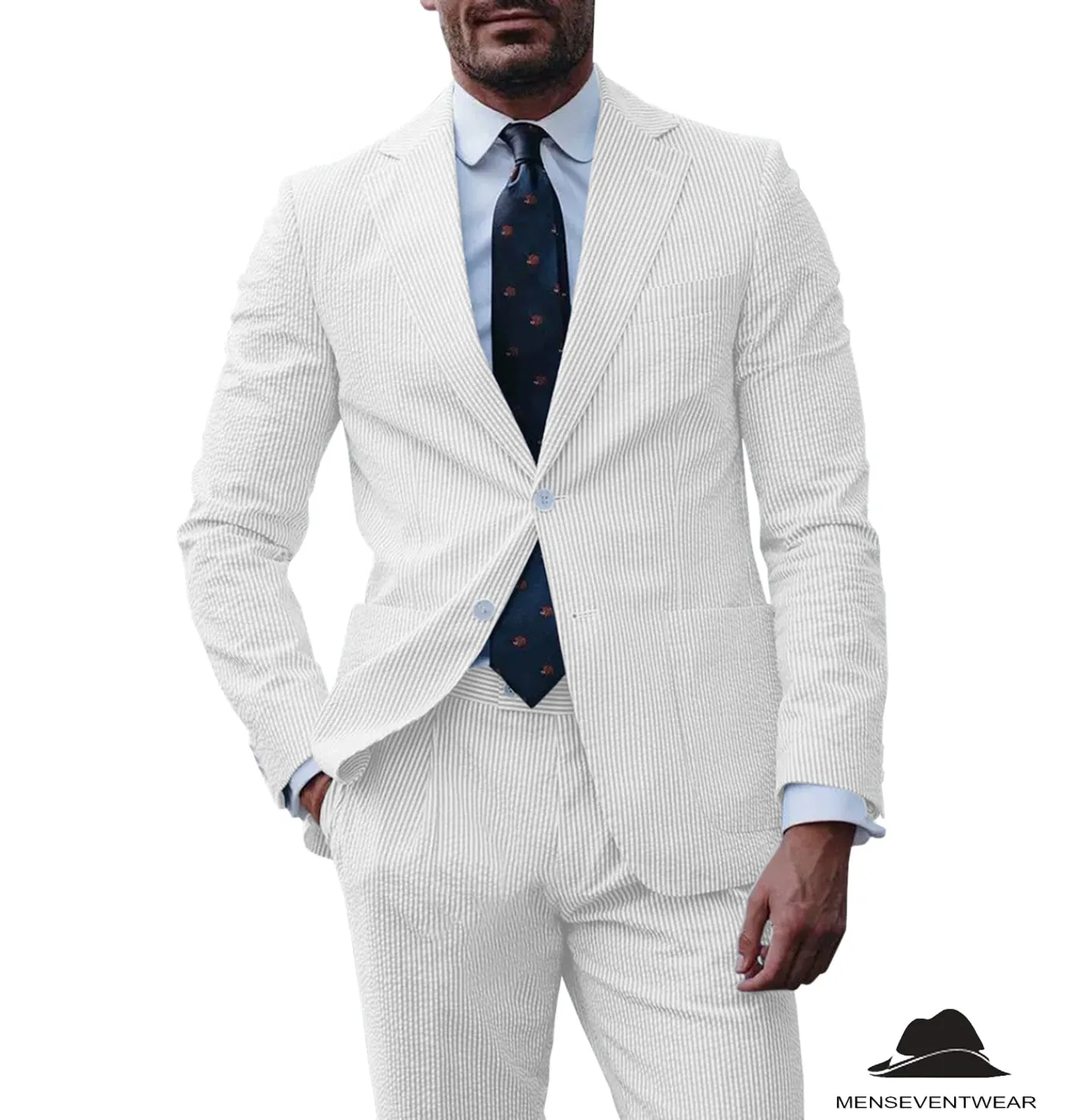 Formal Men's 2 Pieces Striped Seersucker Notch Lapel Tuxedos (Blazer Pants)