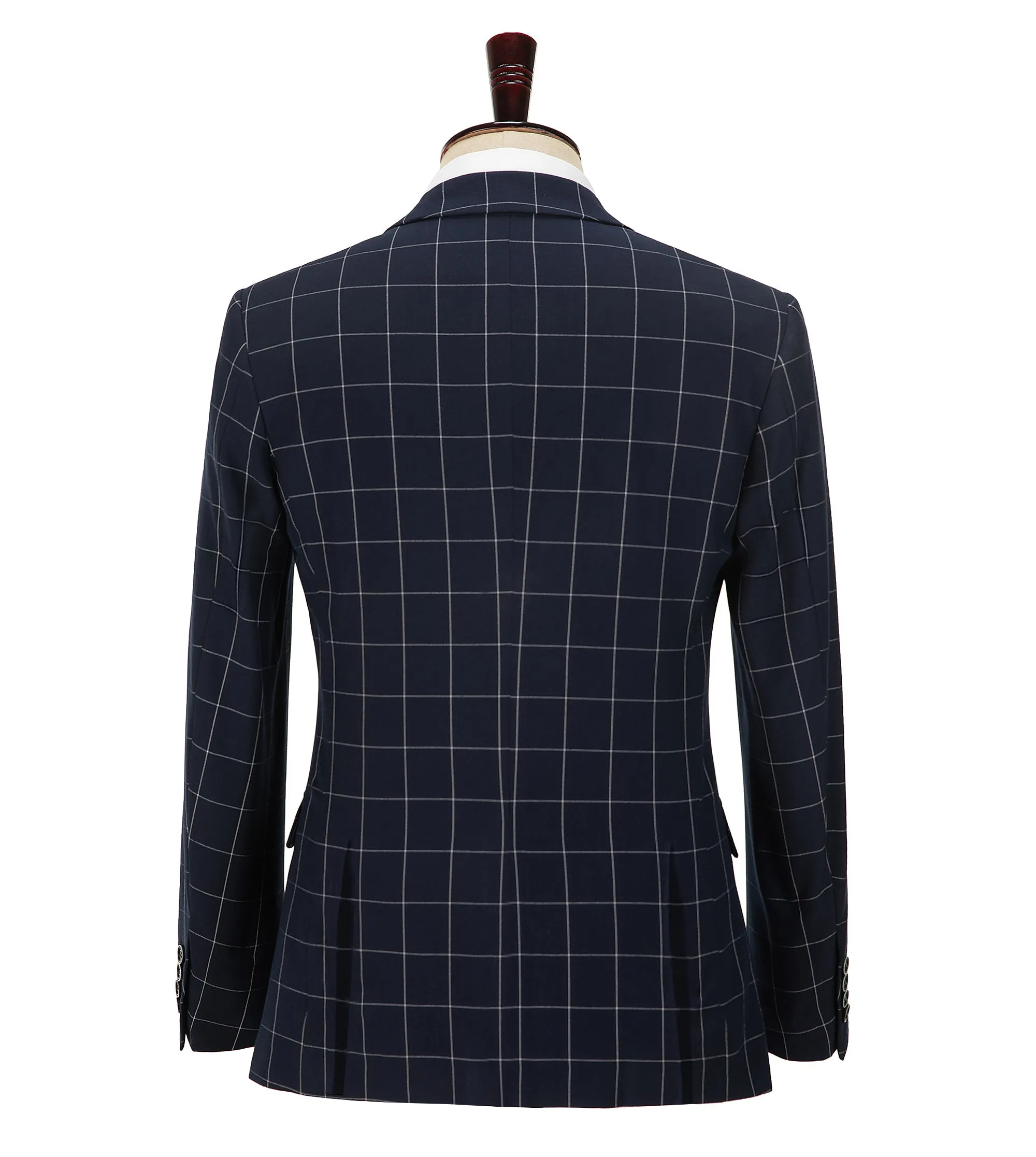 Formal Mens Suit 3 Pieces Business Plaid Solid Peak Lapel Tuxedos (Blazer Vest Pants)
