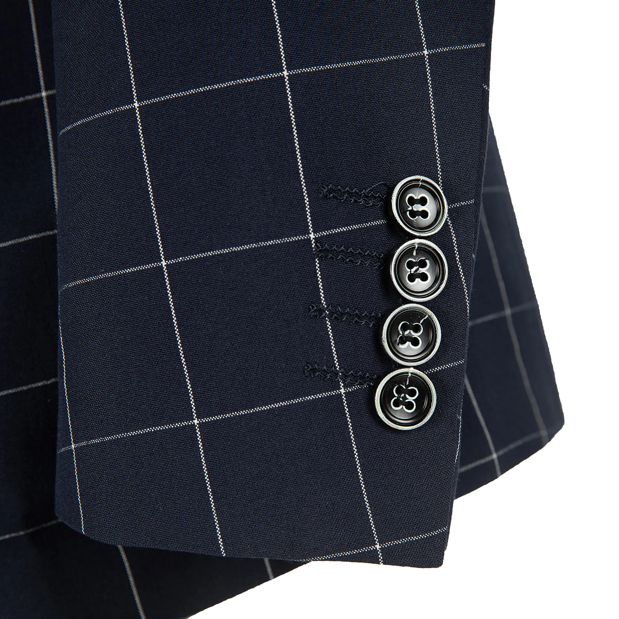Formal Mens Suit 3 Pieces Business Plaid Solid Peak Lapel Tuxedos (Blazer Vest Pants)