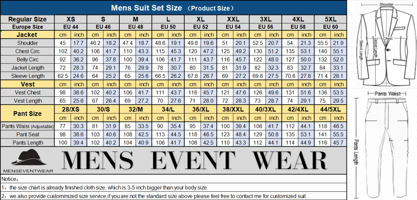 Formal Men's Suit 3-Pieces Peak Lapel Tuxedos (Blazer vest Pants)
