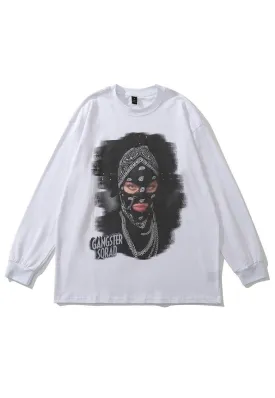 Gangster girl t-shirt grunge print long tee retro punk top