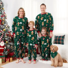 Green Christmas Pajama Allover Gingerbread Santa Tree Gifts Print Sleepwear