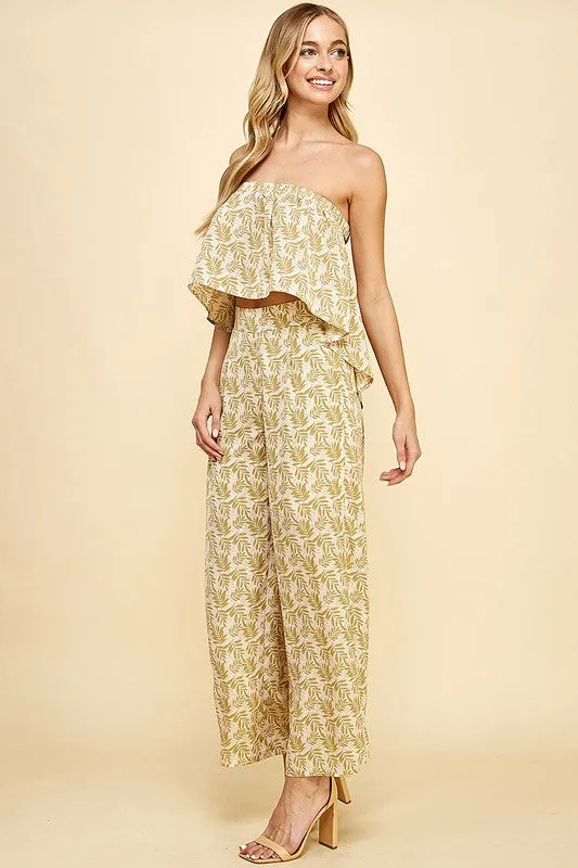 Green Multi Floral Print Wide-Leg Pants
