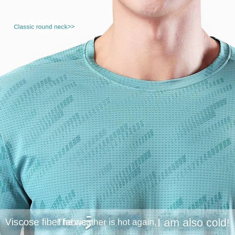 Hzori 2023 Meteor Shower Sports T-shirt Men's Summer Nylon Ice Silk Short Sleeve Men's Fitness Cool Running Quick Drying Clothes Men's