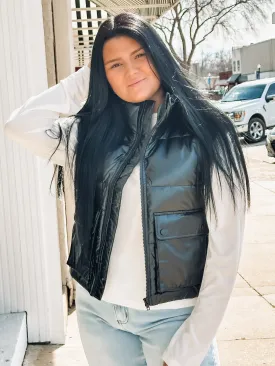 KanCan Obsidian Faux Leather Puffer Vest