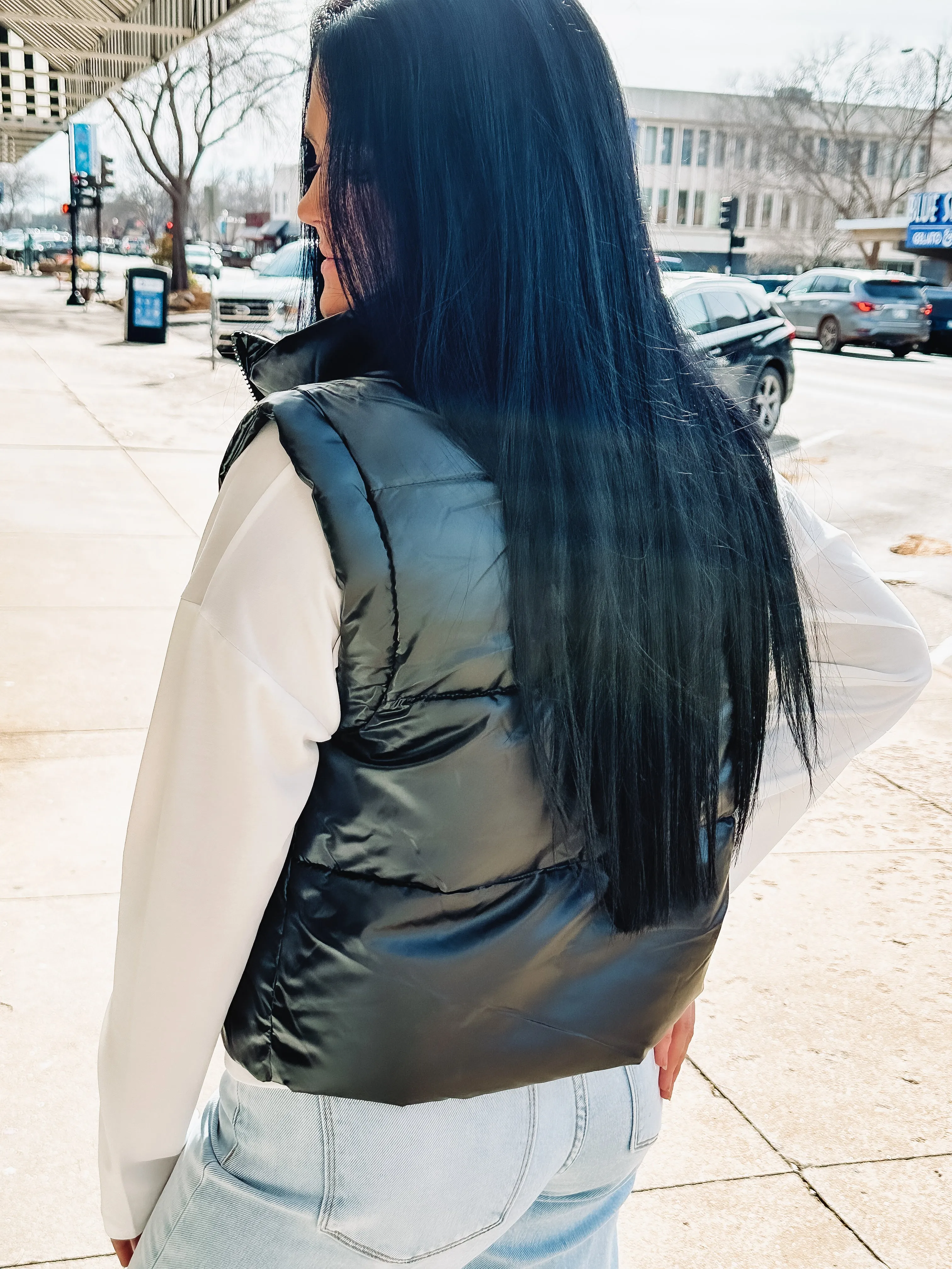 KanCan Obsidian Faux Leather Puffer Vest