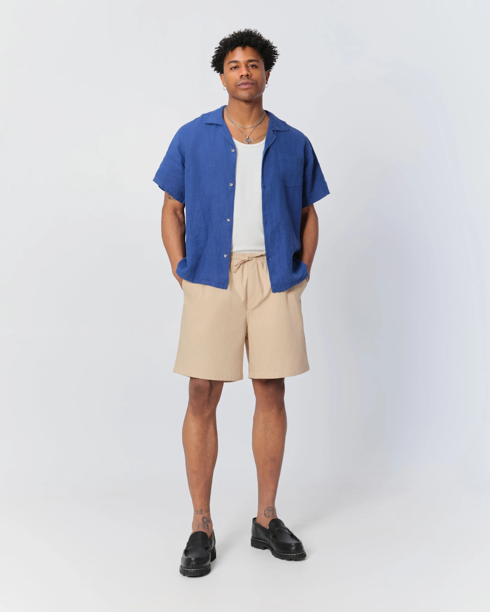 Latte Stripe Denim Leisure Short