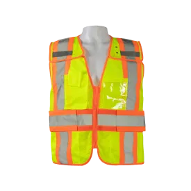LVM2-PSV ANSI Class 2 Lime Mesh Orange Contrast Two Tone Expandable Breakaway Public Safety Vest