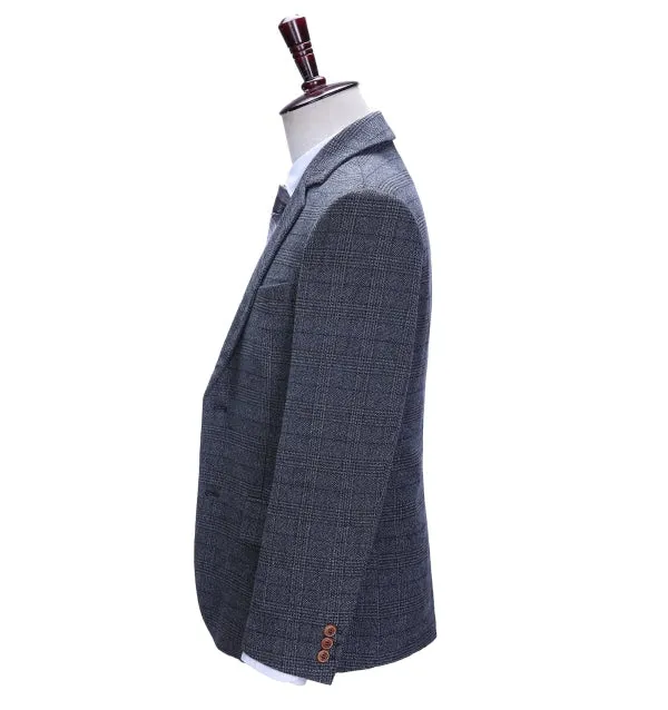 Men's 2 Pieces Formal Navy Plaid Notch Lapel Tuxedos for Wedding(Blazer Pants)