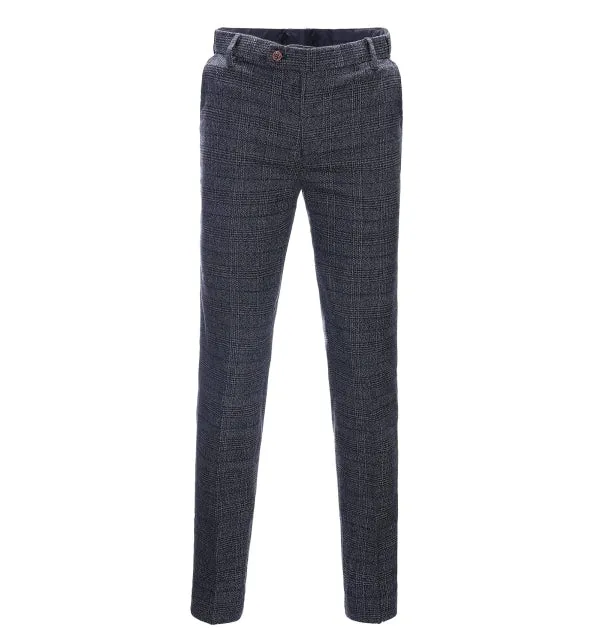 Men's 2 Pieces Formal Navy Plaid Notch Lapel Tuxedos for Wedding(Blazer Pants)