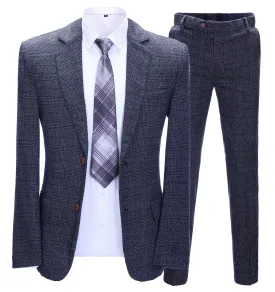 Men's 2 Pieces Formal Navy Plaid Notch Lapel Tuxedos for Wedding(Blazer Pants)