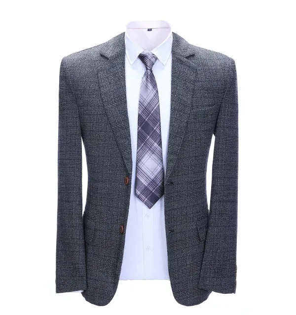 Men's 2 Pieces Formal Navy Plaid Notch Lapel Tuxedos for Wedding(Blazer Pants)