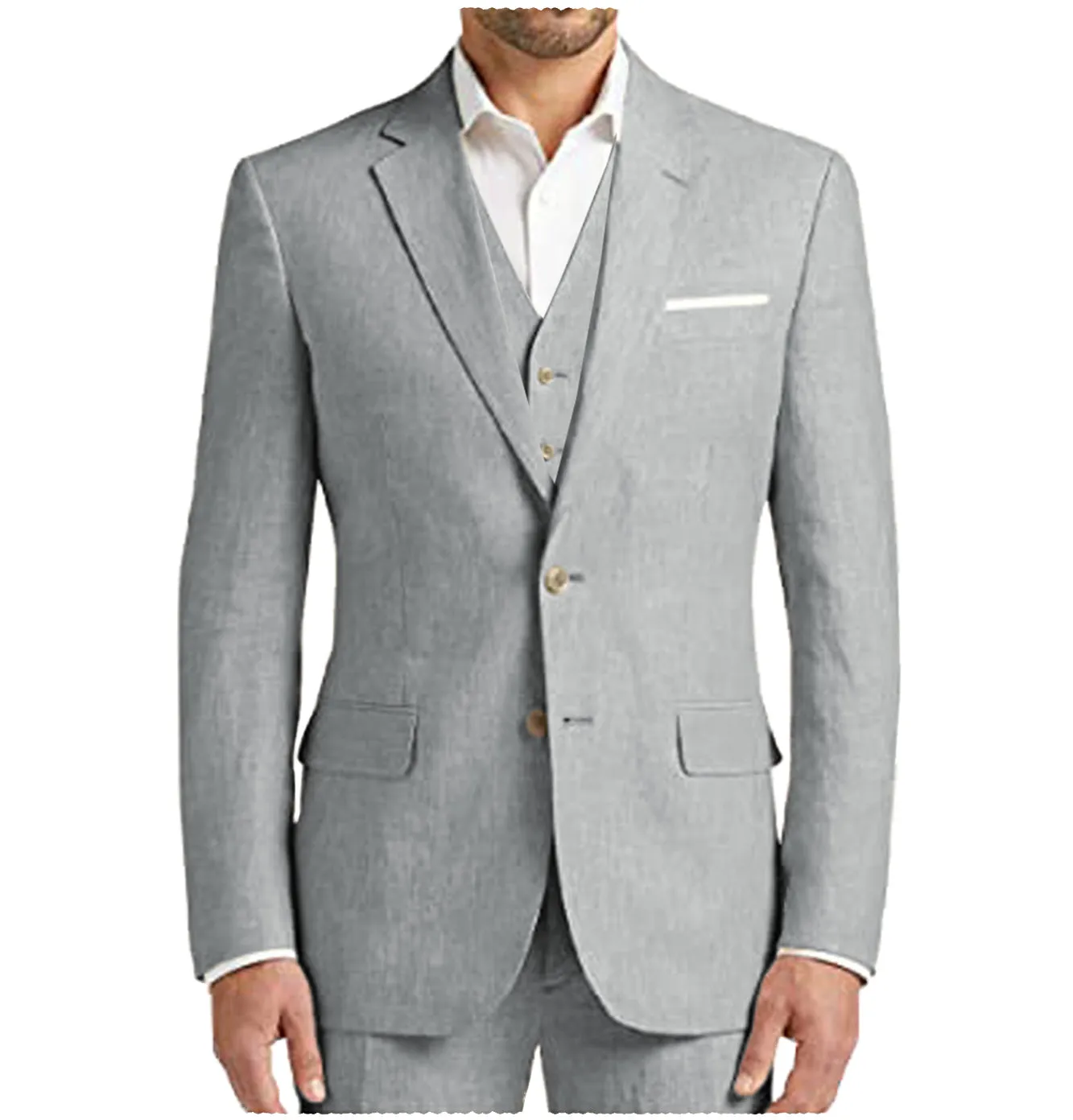 Men's 3 Pieces Mens Suit Notch Lapel Linen For Wedding (Blazer vest Pants)