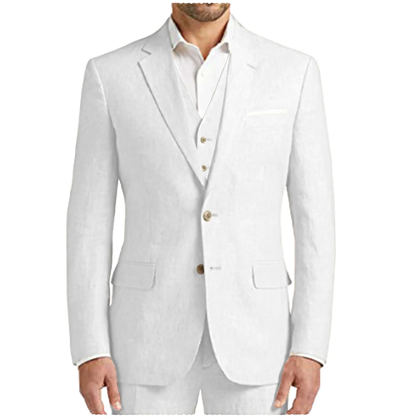 Men's 3 Pieces Mens Suit Notch Lapel Linen For Wedding (Blazer vest Pants)