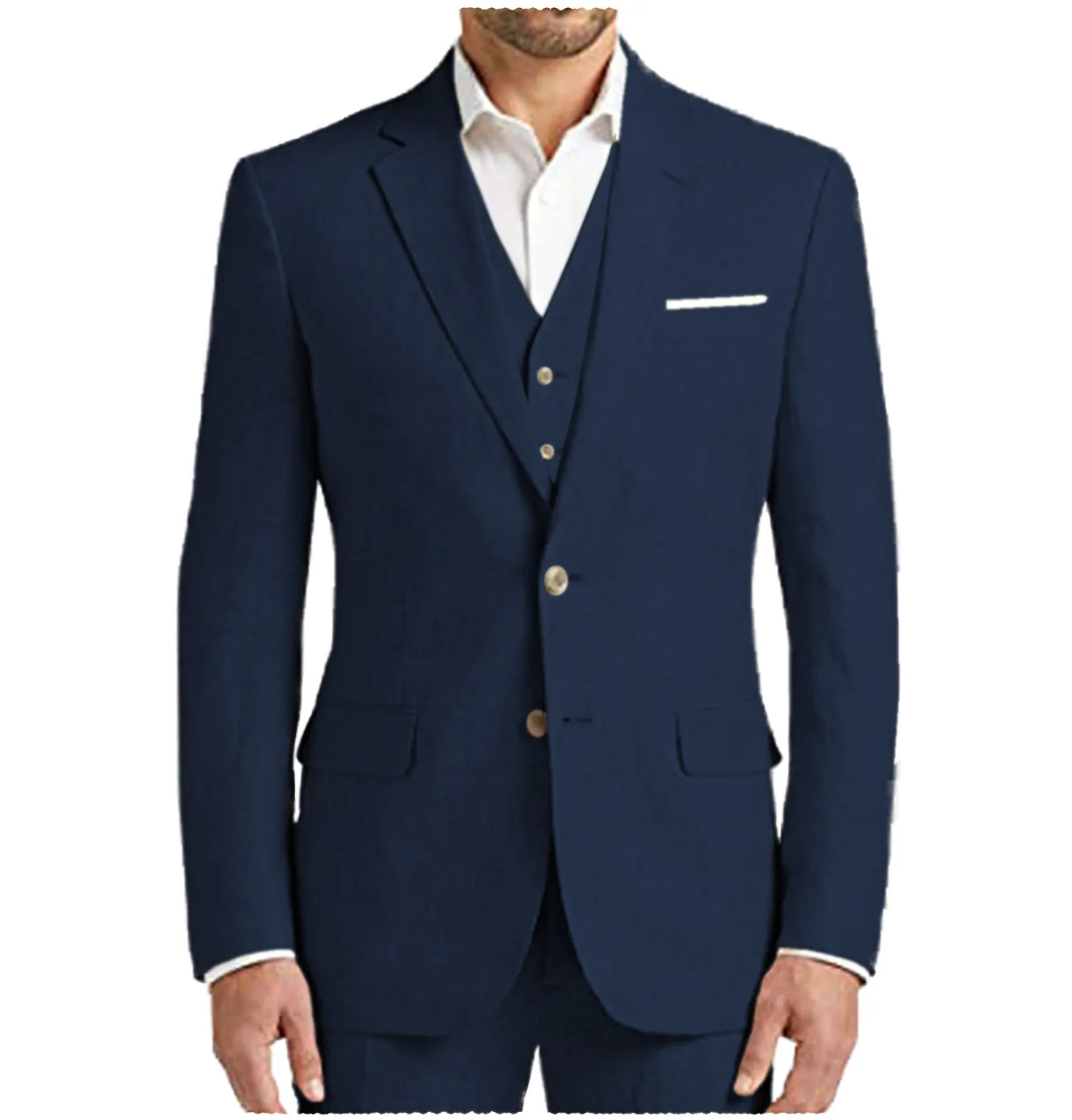 Men's 3 Pieces Mens Suit Notch Lapel Linen For Wedding (Blazer vest Pants)