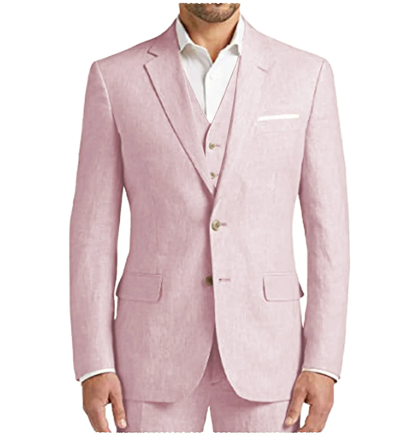 Men's 3 Pieces Mens Suit Notch Lapel Linen For Wedding (Blazer vest Pants)
