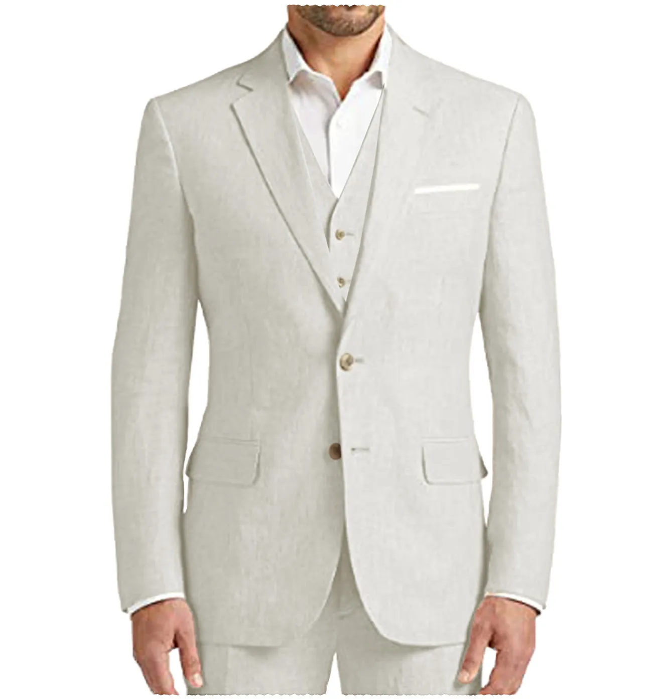 Men's 3 Pieces Mens Suit Notch Lapel Linen For Wedding (Blazer vest Pants)