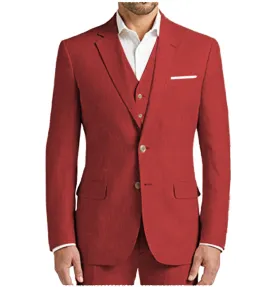 Men's 3 Pieces Mens Suit Notch Lapel Linen For Wedding (Blazer vest Pants)