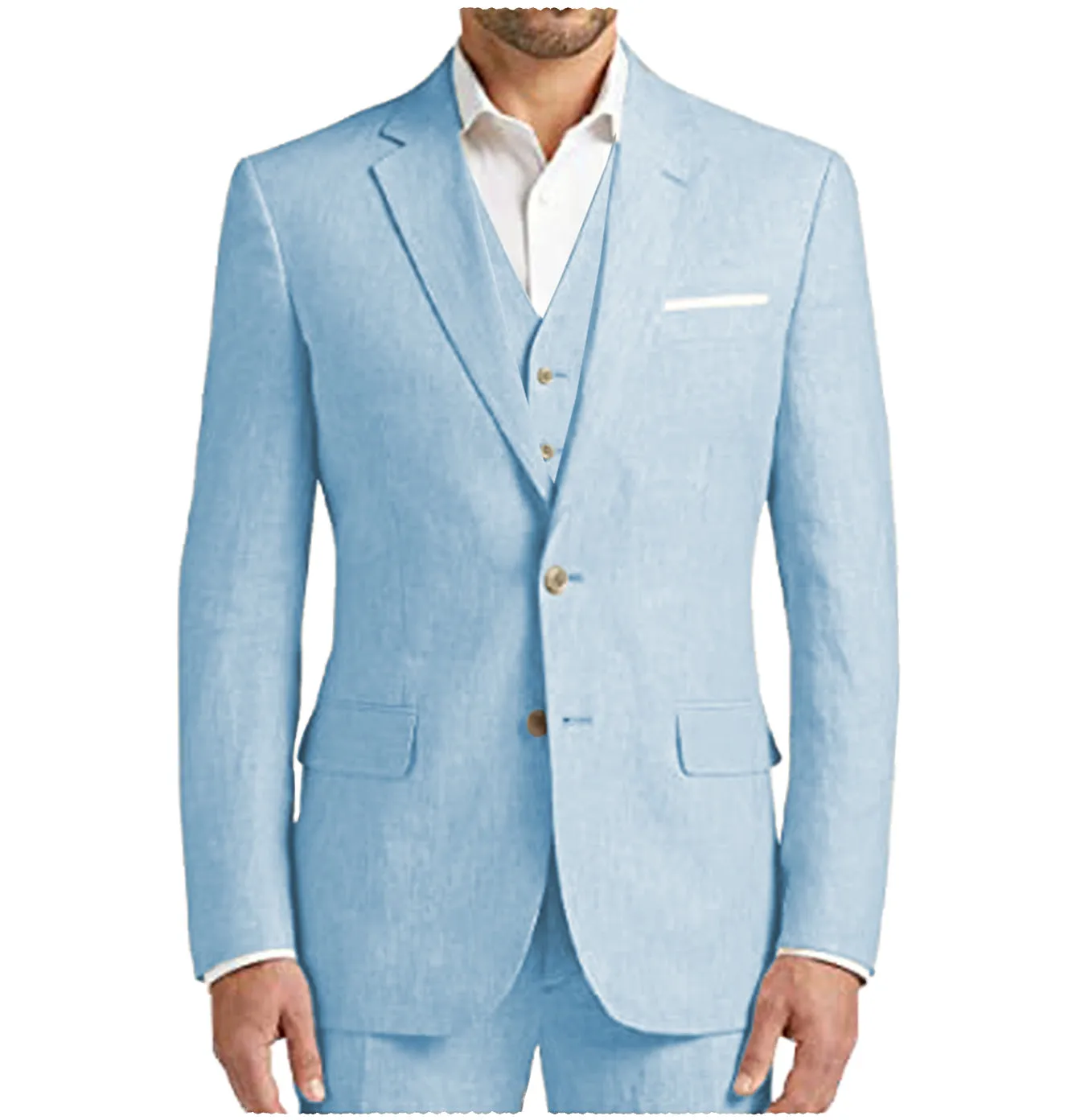 Men's 3 Pieces Mens Suit Notch Lapel Linen For Wedding (Blazer vest Pants)