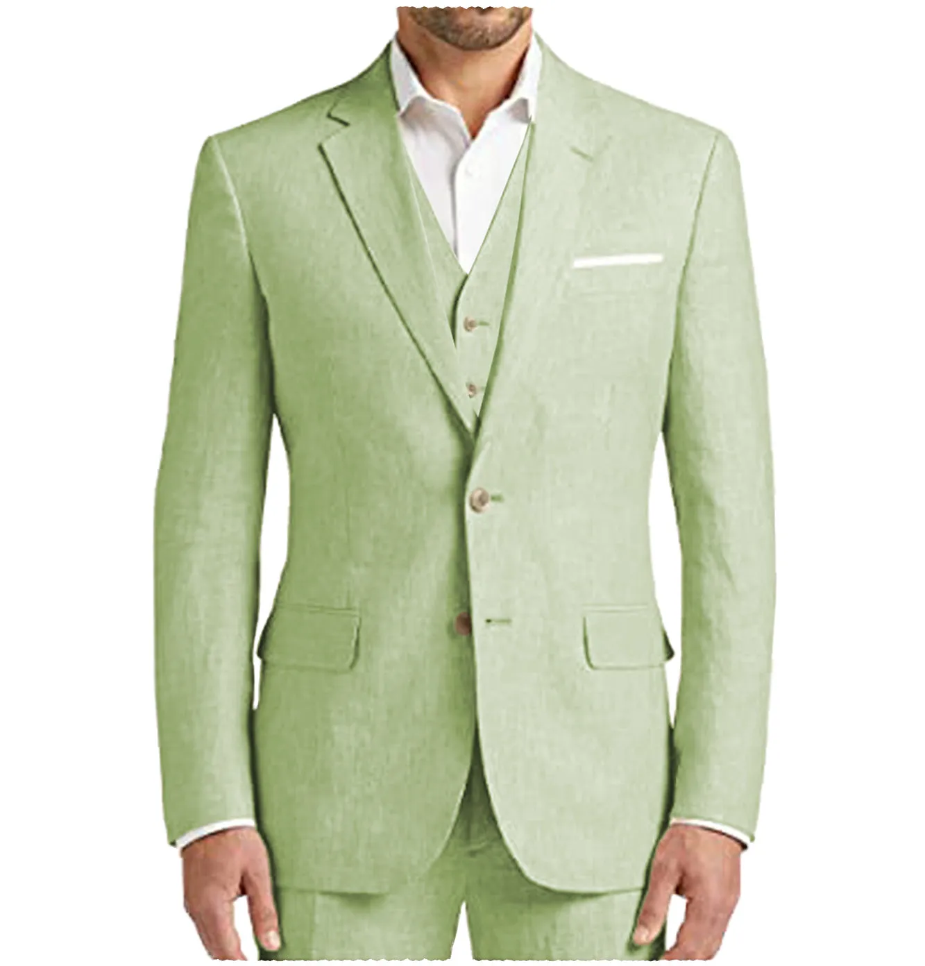 Men's 3 Pieces Mens Suit Notch Lapel Linen For Wedding (Blazer vest Pants)