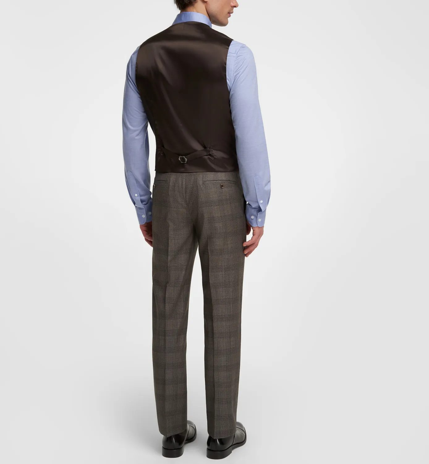 Mens Business 2 Pieces Suit Plaid V Neck Vest Suit (Vest Pants)