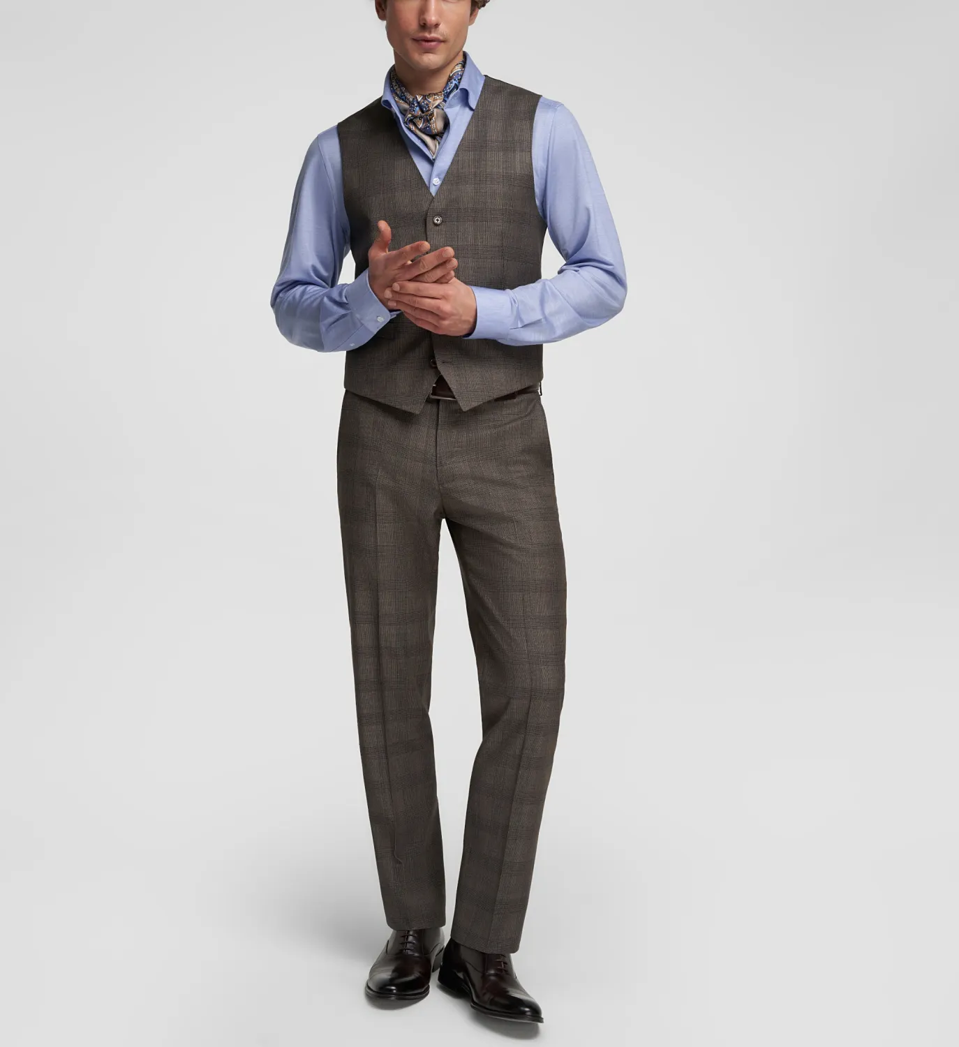 Mens Business 2 Pieces Suit Plaid V Neck Vest Suit (Vest Pants)