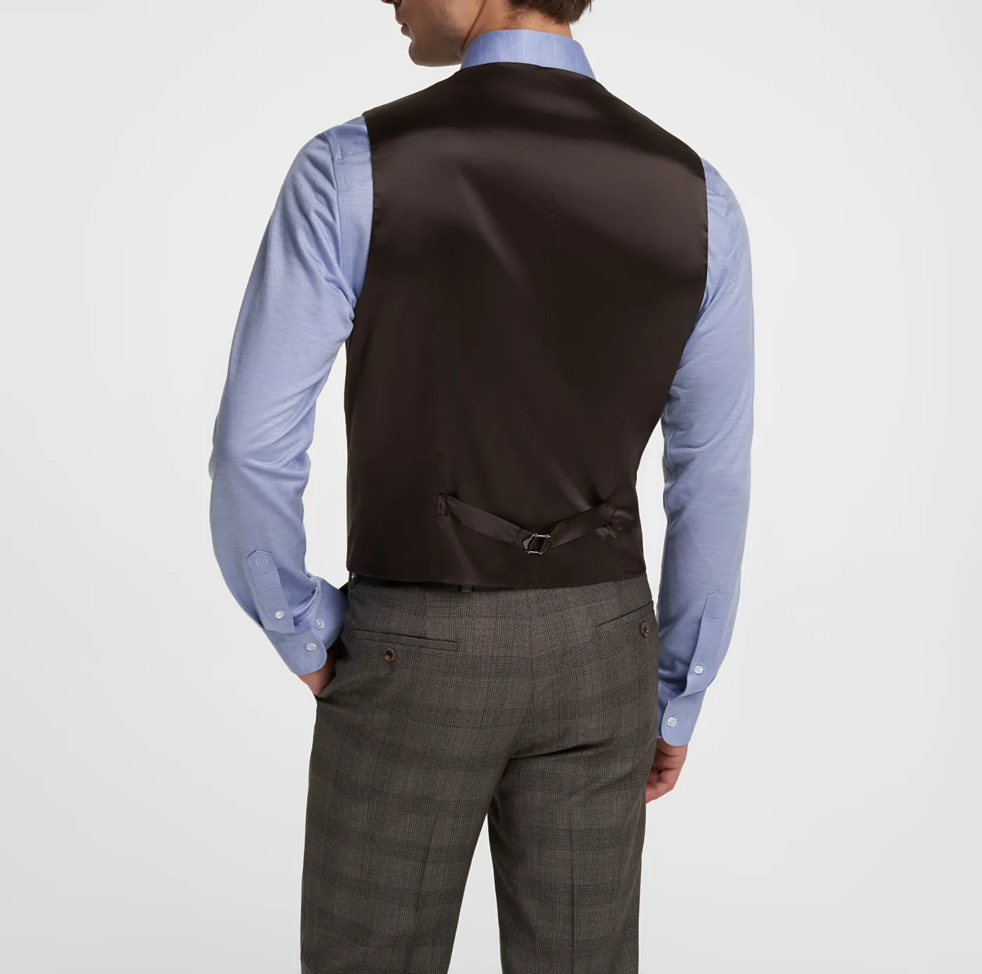 Mens Business 2 Pieces Suit Plaid V Neck Vest Suit (Vest Pants)