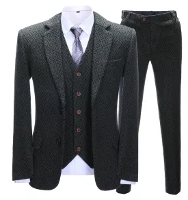 Men's Business 3 Pieces Formal Black Plaid Tweed Notch Lapel (Blazer vest Pants)