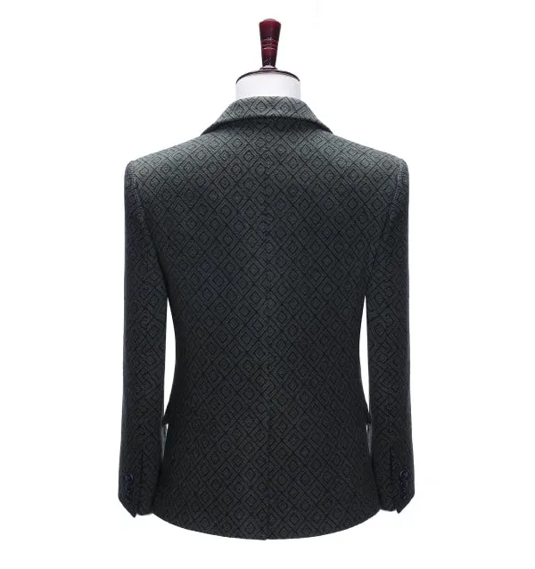 Men's Business 3 Pieces Formal Black Plaid Tweed Notch Lapel (Blazer vest Pants)