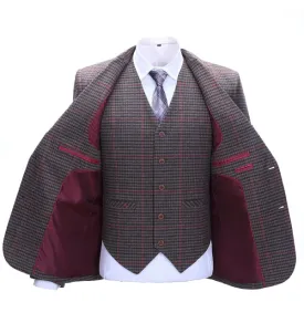 Men's Business 3 Pieces Formal Coffee Plaid Notch Lapel Suit (Blazer vest Pants)