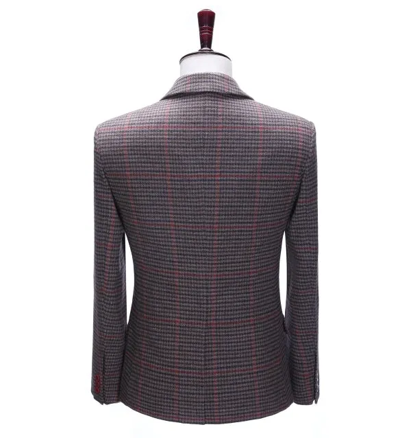 Men's Business 3 Pieces Formal Coffee Plaid Notch Lapel Suit (Blazer vest Pants)