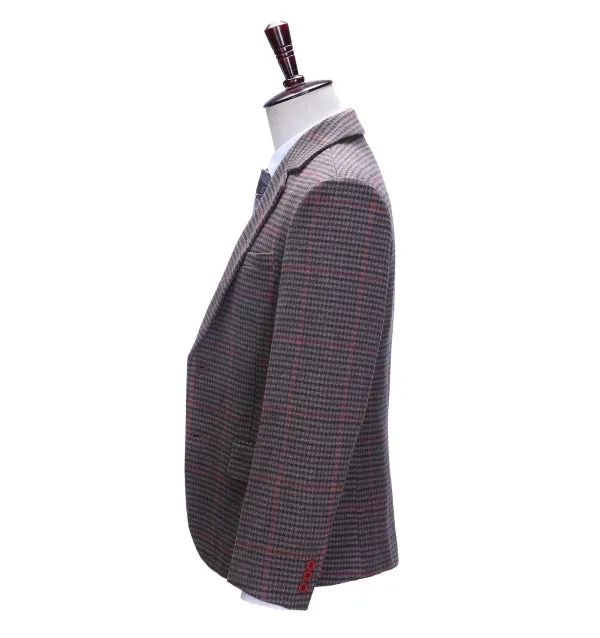 Men's Business 3 Pieces Formal Coffee Plaid Notch Lapel Suit (Blazer vest Pants)