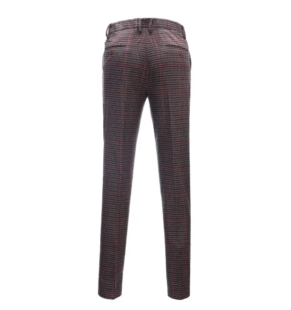 Men's Business 3 Pieces Formal Coffee Plaid Notch Lapel Suit (Blazer vest Pants)