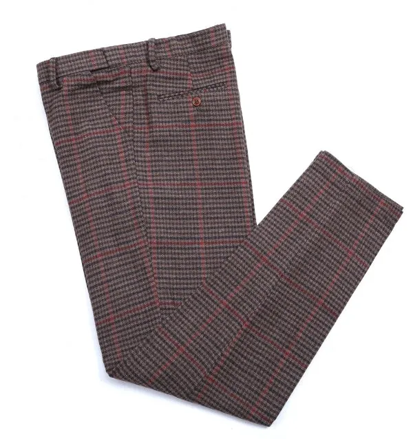 Men's Business 3 Pieces Formal Coffee Plaid Notch Lapel Suit (Blazer vest Pants)