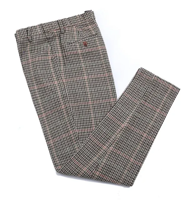 Men's Business 3 Pieces Formal Khaki Plaid Tweed Notch Lapel Suit (Blazer vest Pants)