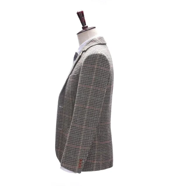 Men's Business 3 Pieces Formal Khaki Plaid Tweed Notch Lapel Suit (Blazer vest Pants)