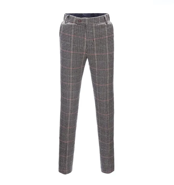 Men's Business 3 Pieces Formal Khaki Plaid Tweed Notch Lapel Suit (Blazer vest Pants)