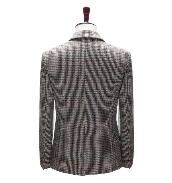 Men's Business 3 Pieces Formal Khaki Plaid Tweed Notch Lapel Suit (Blazer vest Pants)